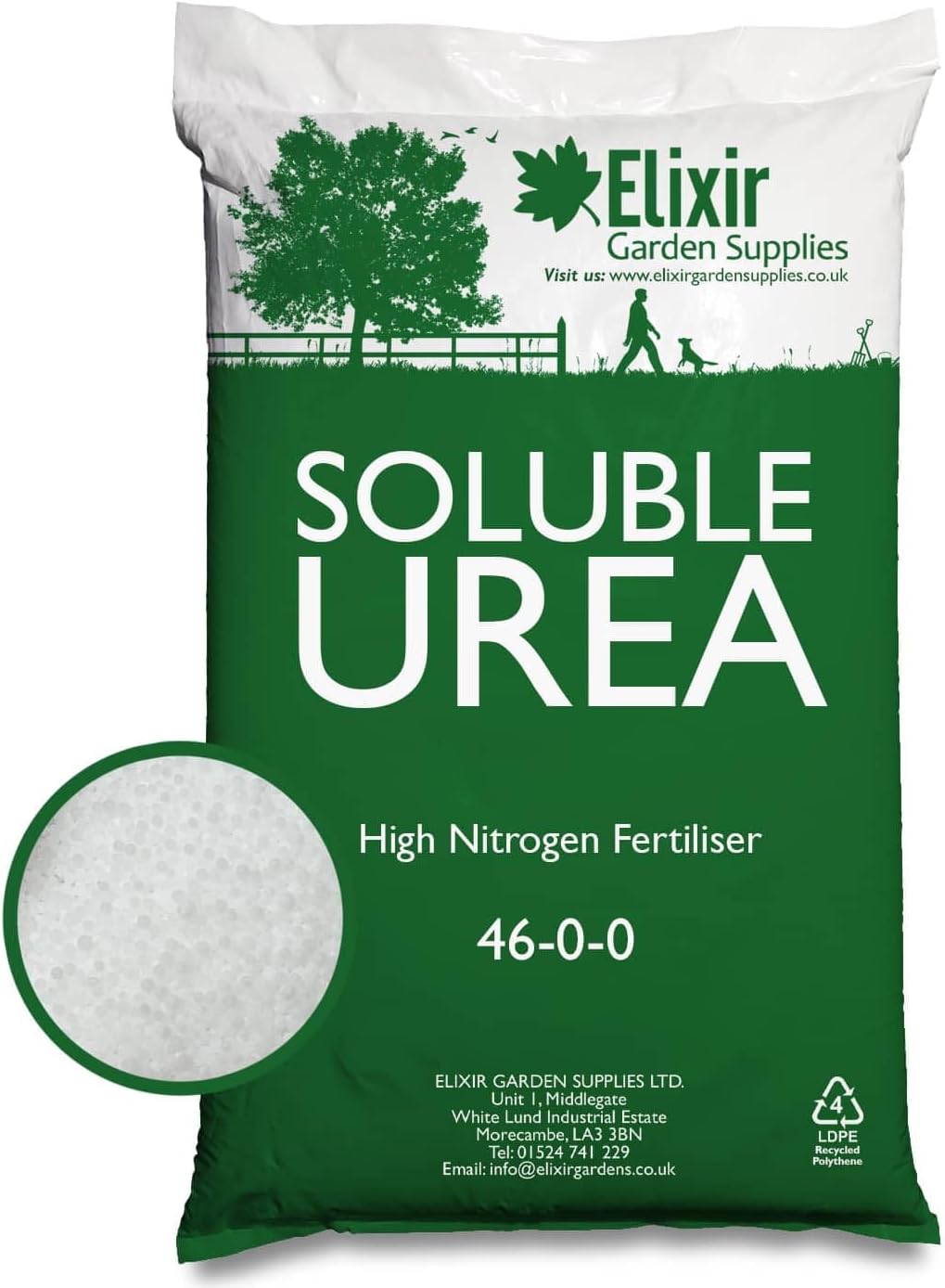Elixir Gardens UREA 46-0-0 Slow Release Nitrogen Fertiliser Prills Water Soluble and Top Dressing. Grass Lawn Shrub Tree Plant Foliage BOOST | 1kg bag