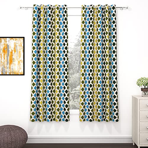 Image of Story@Home 5 Feet Long Squares Window Curtains for Living Room Bedroom Kitchen, (46 inch X 60 inch), Multi Color, Set of 2