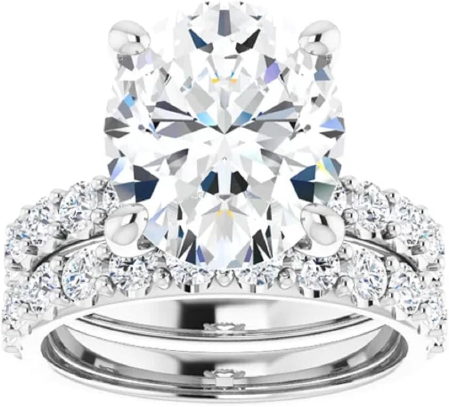 1CT-12CT Oval Cut VVS1 Colorless Moissanite Engagement Ring Set, Wedding Bridal Ring, Sterling Silver Anniversary Promise Gifts for Her