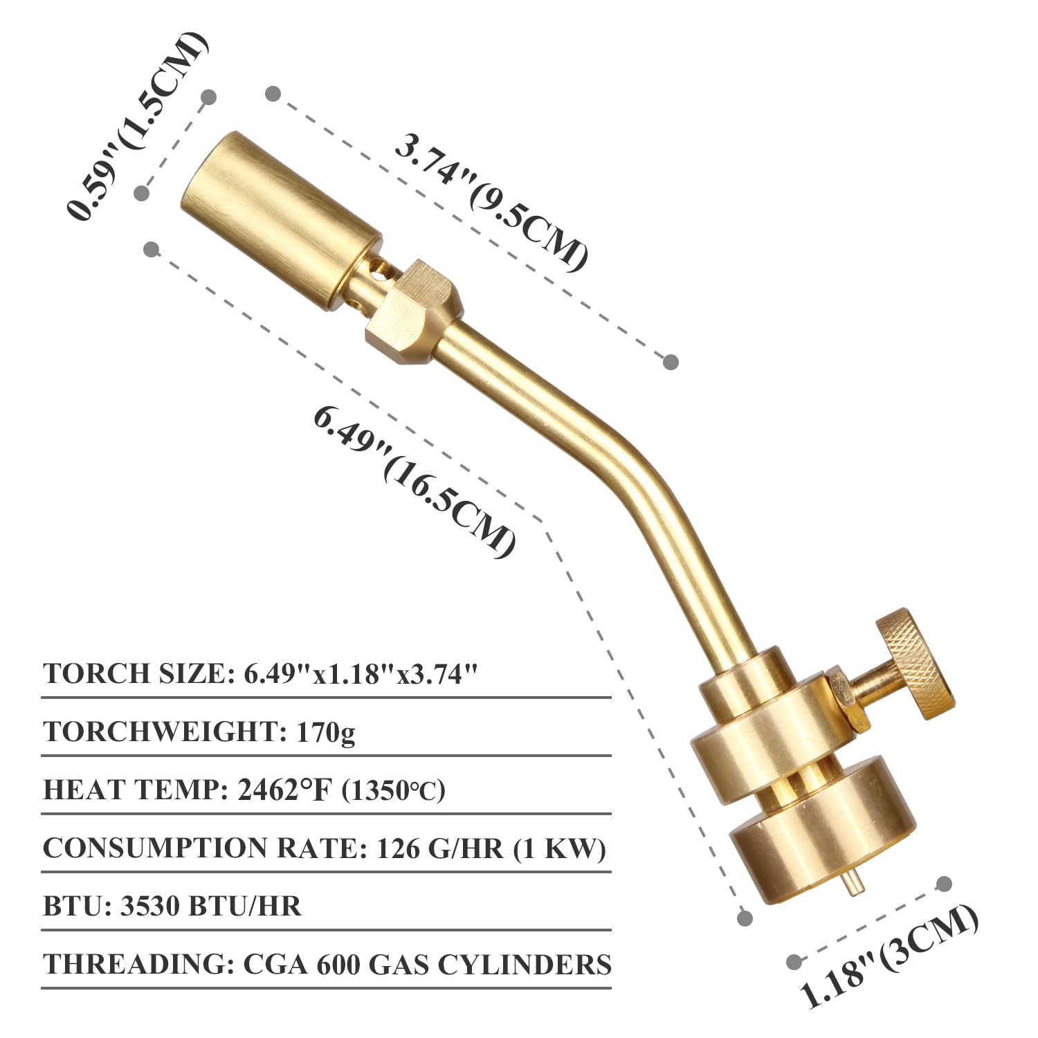 Propane Torch Head Brass Torch Nozzle Blow Torch, AX1-011CGA Torch — Amazon image 2
