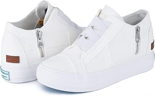 Miniatura 5 de JENN ARDOR Zapatos deportivos de moda para mujer, cuñas ocultas, cremallera alta, con cordones, plataforma, para caminar, informales, de lona,