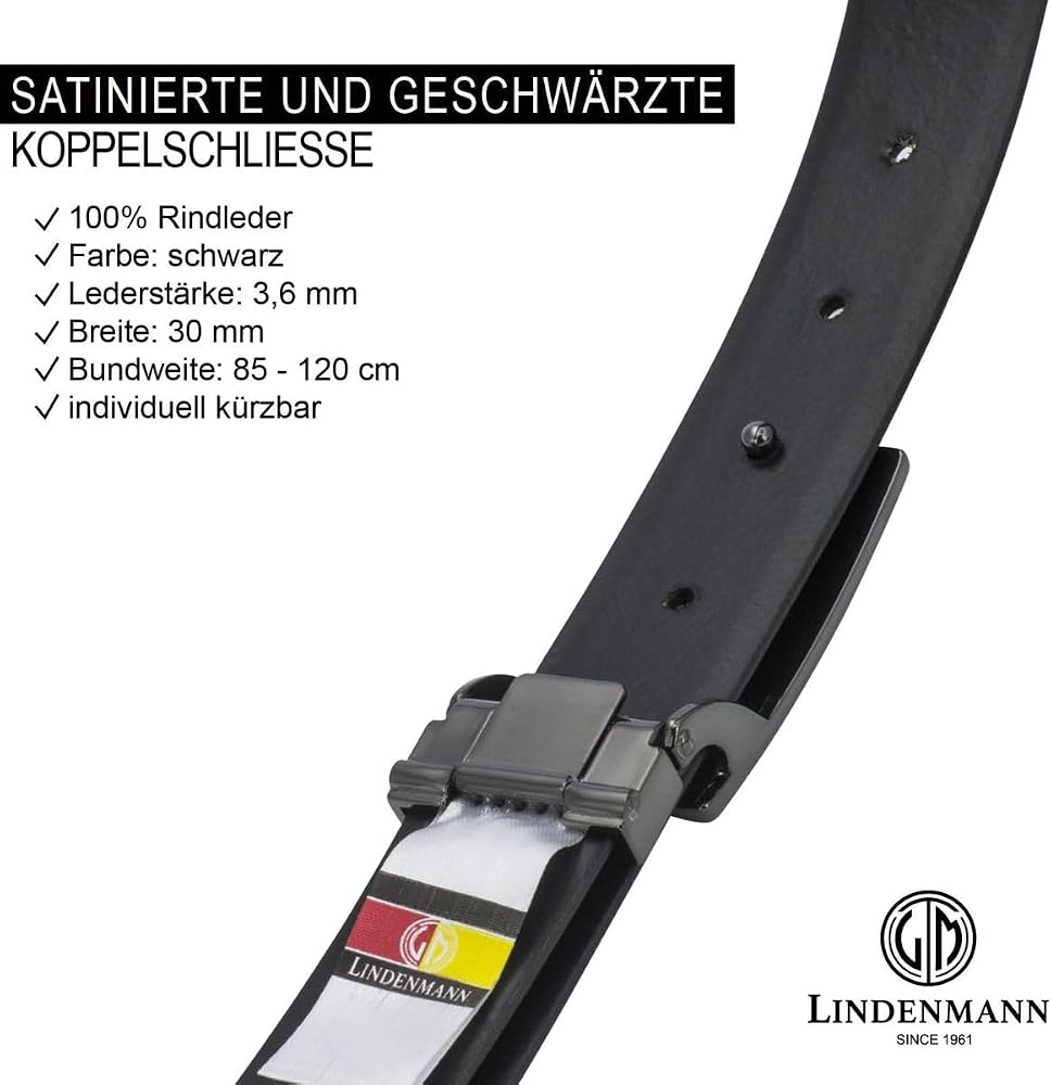 Lindenmann Genuine Leather Belt Men/Belts for Men, Farbe/Color:nero, Size US /EU:Waist Size 33.5 M EU 85 cm