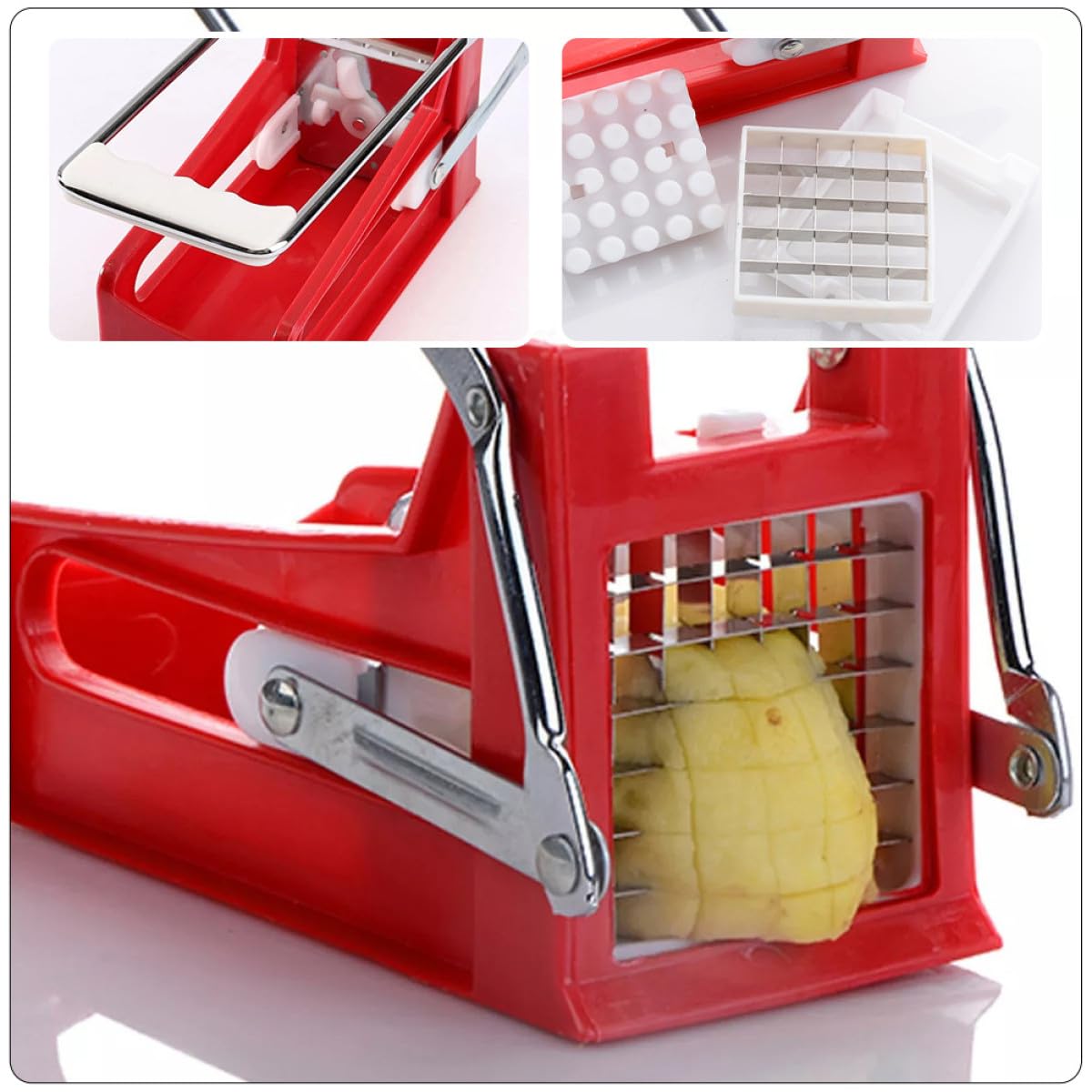 LABRIMP Coupe-Pommes de Terre Outil Pratique Lame Tranchante en Acier Inoxydable Manuel pour Découpe Facile de Légumes pour Recettes Sautées Cuisine