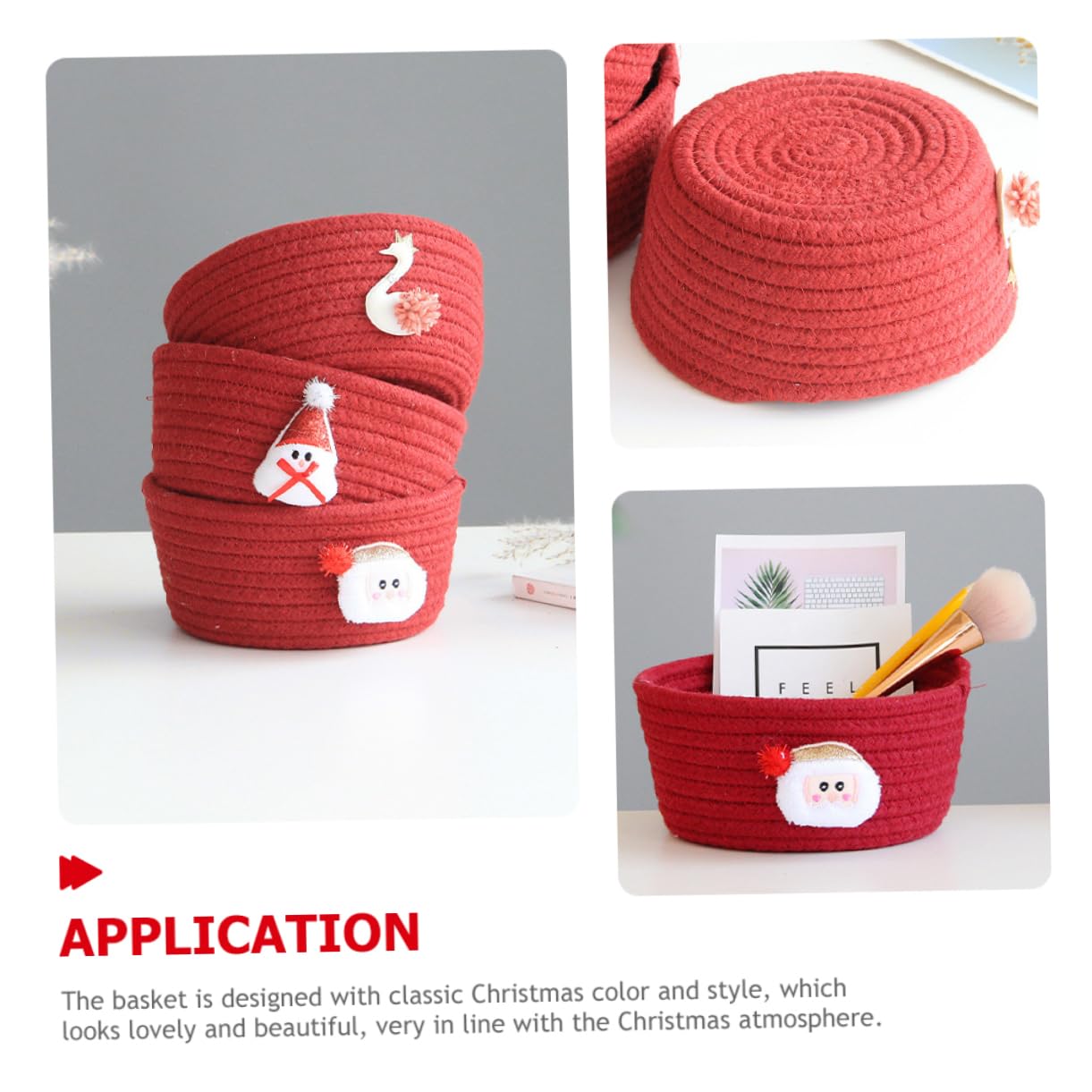 Ciieeo 3 Piezas Caja De Almacenaje Cesto De Ropa De Cuerda De Algodón Pequeña Cesta Tejida Cestas De Almacenamiento Tejidas Cesta De Vacía Cesta De Papá Noel De Algodón Rojo