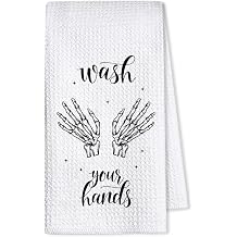 Funny Spooky Halloween Hand Towels for Bathroom,1 PCS Wash Your Worries Away Kitchen Towels,Gothic Home Decorative Towels for Skull Gifts,Funny Dish Towels for Owners Housewarming - C15