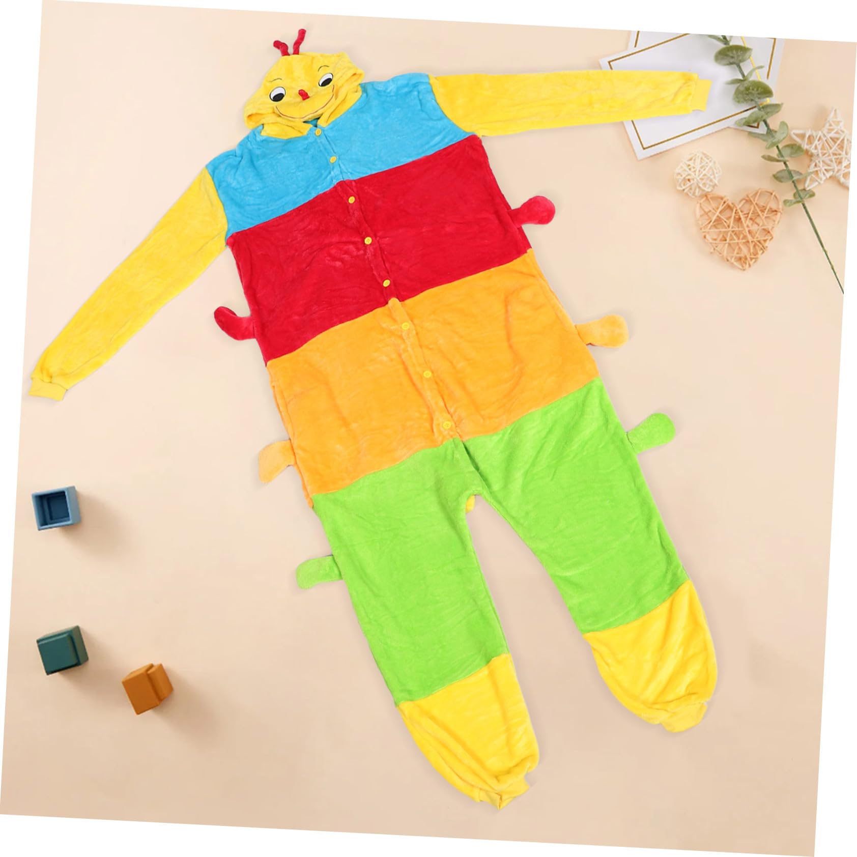 Healeved Flanell Caterpillar Onesie Schlafanzug für Damen und Cartoon gemütlicher Einteiler mit Kapuze Weiche Warme Winter Loungewear Bequemes Einfaches An Ausziehen Bunter Tier-Schlafanzug