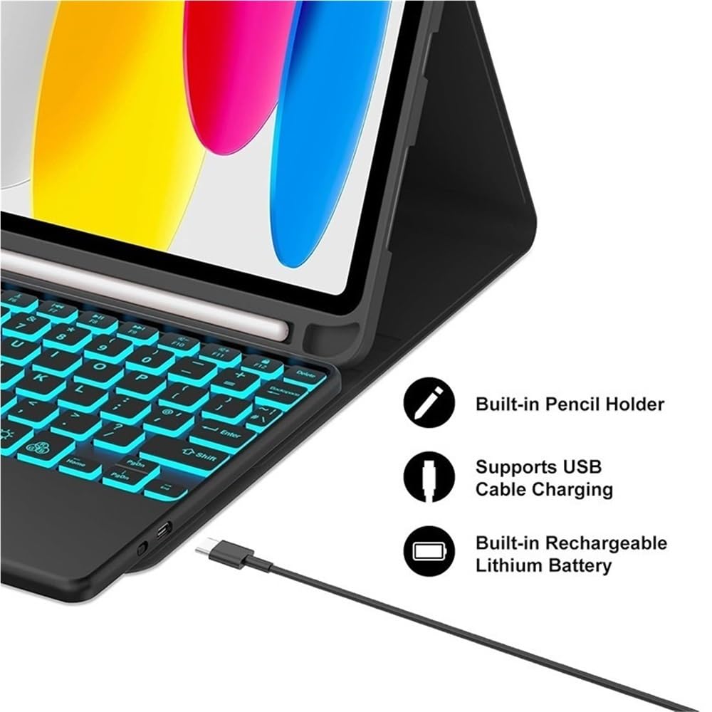 XYAL Covers e Custodie, Tastiera Touch retroilluminata, Custodia in Pelle PU+TPU Compatibile con iPad 10.2 Pollici 7/8/9a Generazione(Red+Keyboard)