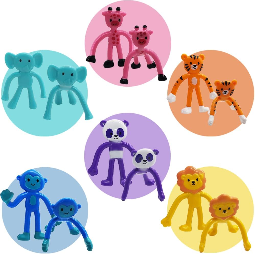 ArtCreativity Animal Bendable Figures, Set of 48, Stress Relief Bendy Toys for Kids in Panda, Tiger, Giraffe, Monkey, Elephant and Lion Designs, Bendable Toys, Zoo Animal Party Favors (Pack of 2)