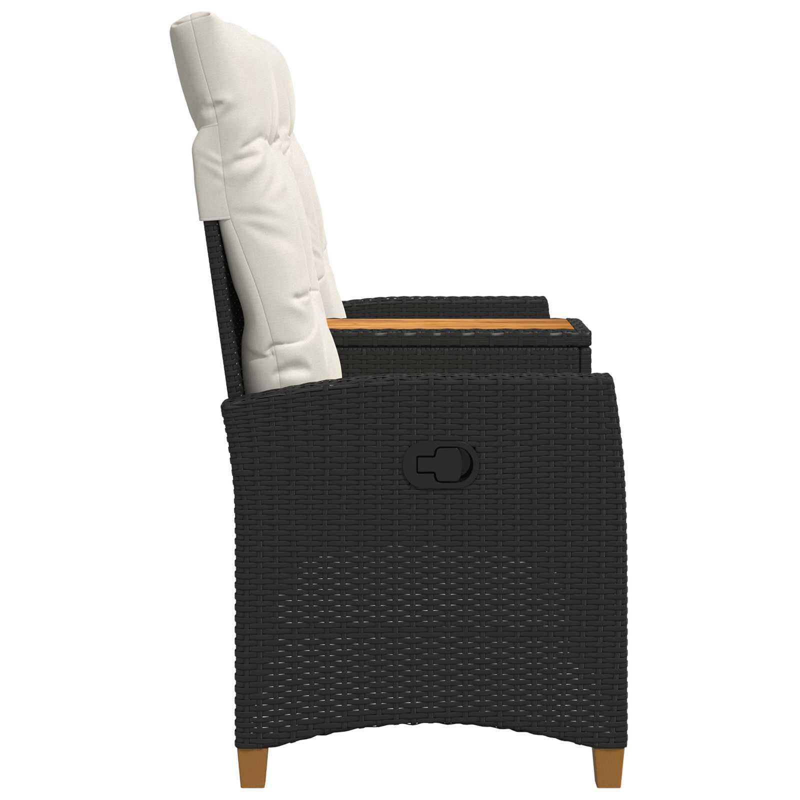 Liegebank mit Tisch Schwarz und Cremeweiß Poly-Rattan Gartenbank 126 x 65 x 112 cm Outdoor Möbel mit Verstellbarer Rückenlehne und integriertem Tisch für Terrasse und Gartenkomfort
