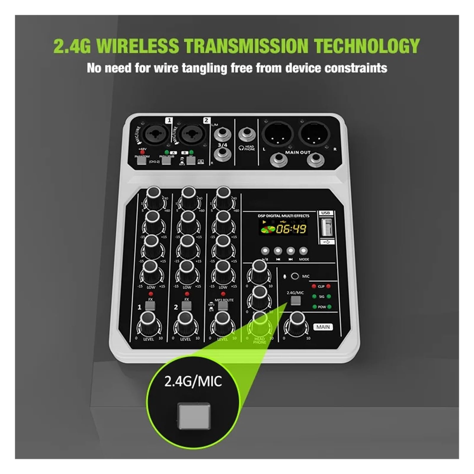 Console Mixer Audio A 4 Canali Con Kit Microfono Wireless Interfaccia USB Bluetooth, For Chitarra PC DJ Karaoke Riproduzione Chiara Del Suono