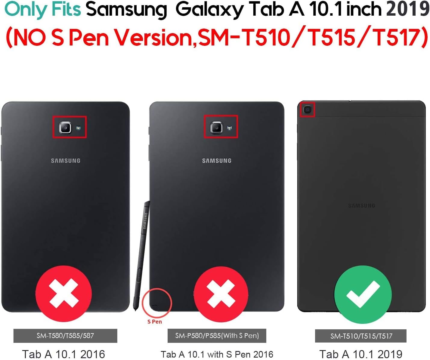 Pefcase for Samsung Galaxy Tab A 10.1 Case 2019 SM-T510/T515 PU Leather Stand Flip Case Multiple Viewing Angles Shockproof Folio Cover with Card Pockets Stylus Loop - Water Tree