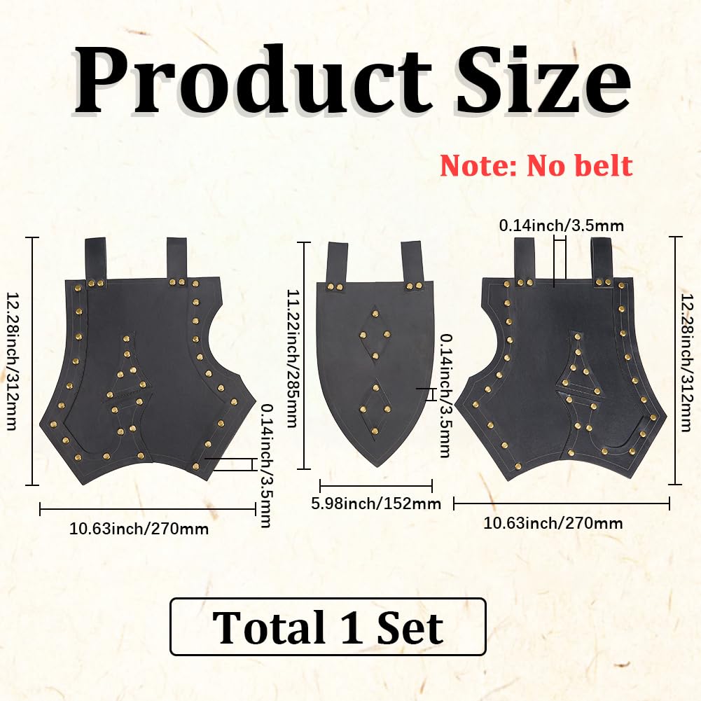 GORGECRAFT Medieval Waist Armor Skirt 3Pcs/ Set Black Faux Leather Viking Knight Armor Skirt Without Belt Black Renaissance PU Leather Thigh Guard Sheet for LARP Halloween Cosplay Costume Accessories - Image 2