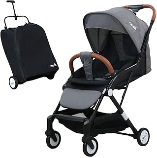 The Moon Brand Ritzi Light Weight Travel Cabin Stroller / Pushchair for Baby/Kids/Toddler from 0 Months+ (Upto 18 kg)-Multi-Postion Reclining Seat- Storage Basket - Shoulder Strap– Black/Grey dots
