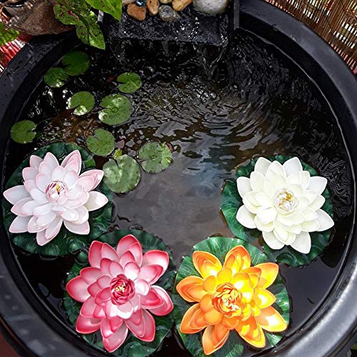 Superdream 4Pcs Large Artificial Floating Lotus Flowers, Home Garden Pond Aquarium Wedding Decor (7Inch) (Purple) #TOP2