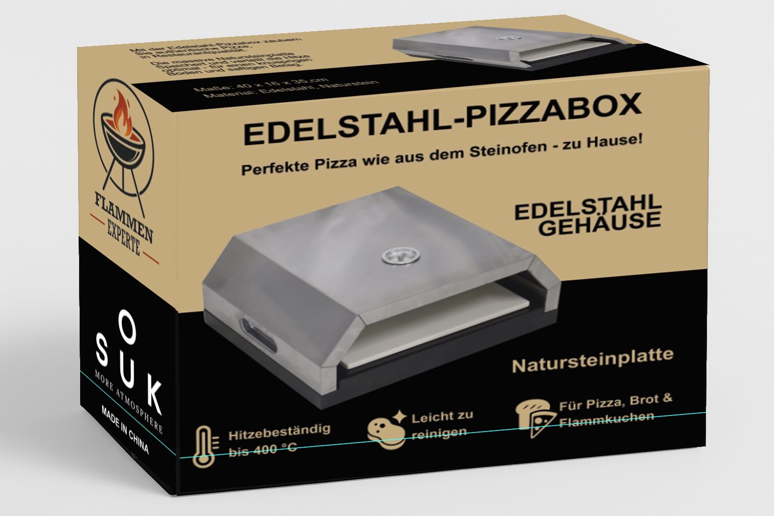 Pizzabox - Horno para pizza de acero inoxidable – Piedra para pizza para barbacoa de gas y barbacoa de carbón vegetal – Accesorio para pizza para barbacoa – Pizza perfecta para horno de