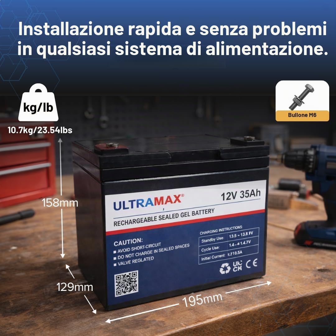 Ultramax NPG35-12, batteria per carrello da golf, 12 V, 35 Ah, 20 HR, 36 fori, 30 Ah, 31 Ah, 32 Ah, 33 Ah e 36 Ah)