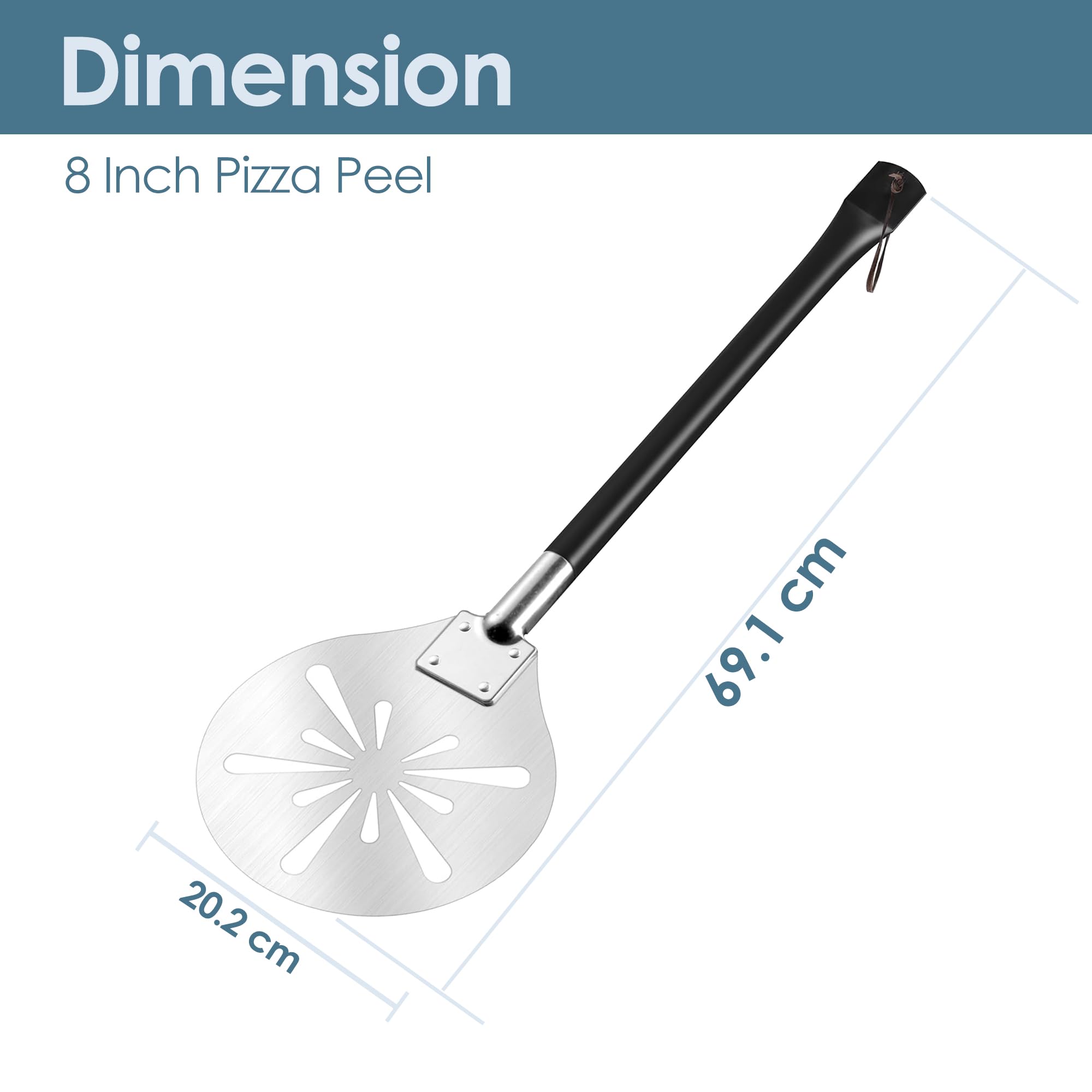 Herogo Pizza Peel 8 Inch, Round Turning Paddle with Detachable Handle - Image 2