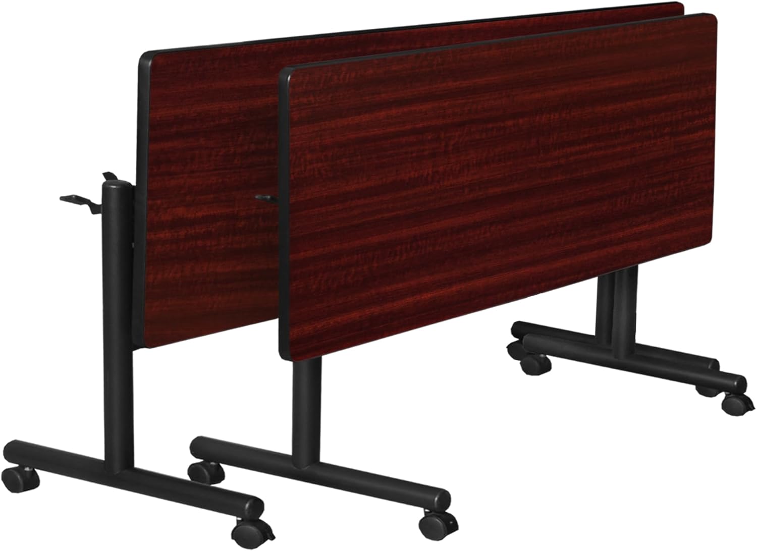 Regency Kobe 48 x 24 in. Flip-Top Training Table with Modesty Panel - Mobile Classroom & Nesting Training Room Table with Casters, Space-Saving Flip Design, Durable Laminate Surface (Mahogany)