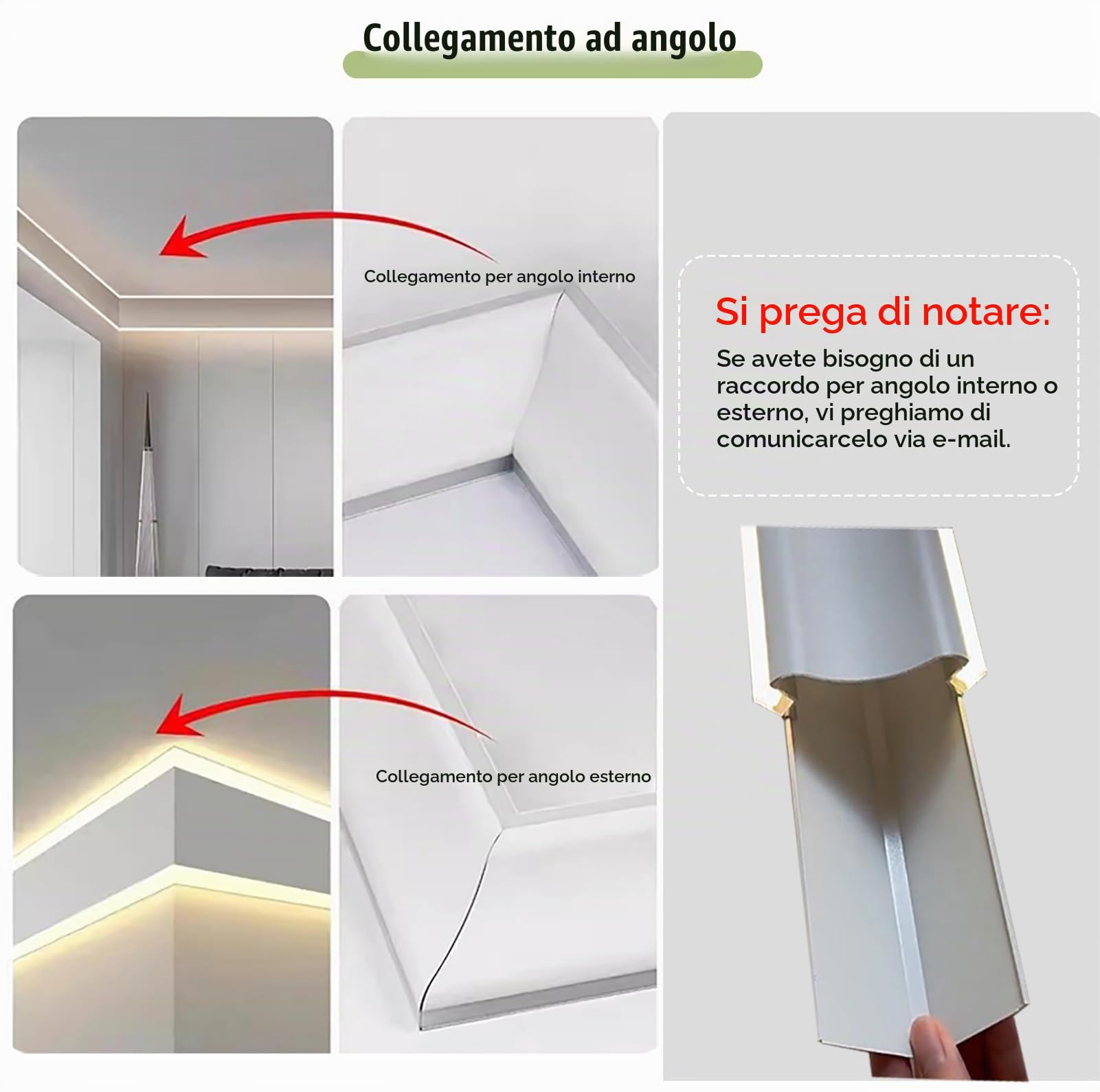 Profili per Strisce Led Illuminazione di Finitura per Cornice a Soffitto con Terminali, Illuminazione a Battiscopa, Diffusore di Luce a LED, Canale Wallwasher, Scanalatura in Alluminio per Cornice a L