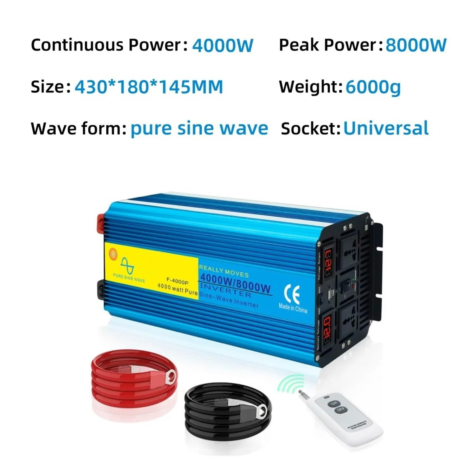 Convertidor Inversor Transformador Inversor Solar De Onda Sinusoidal Pura 5 KW/6 KW/7 KW/8 KW Convertidor Voltaje 12 V/24 V A 220 V Pantalla LED Toma USB Dual(DC24V,8000W Universal)