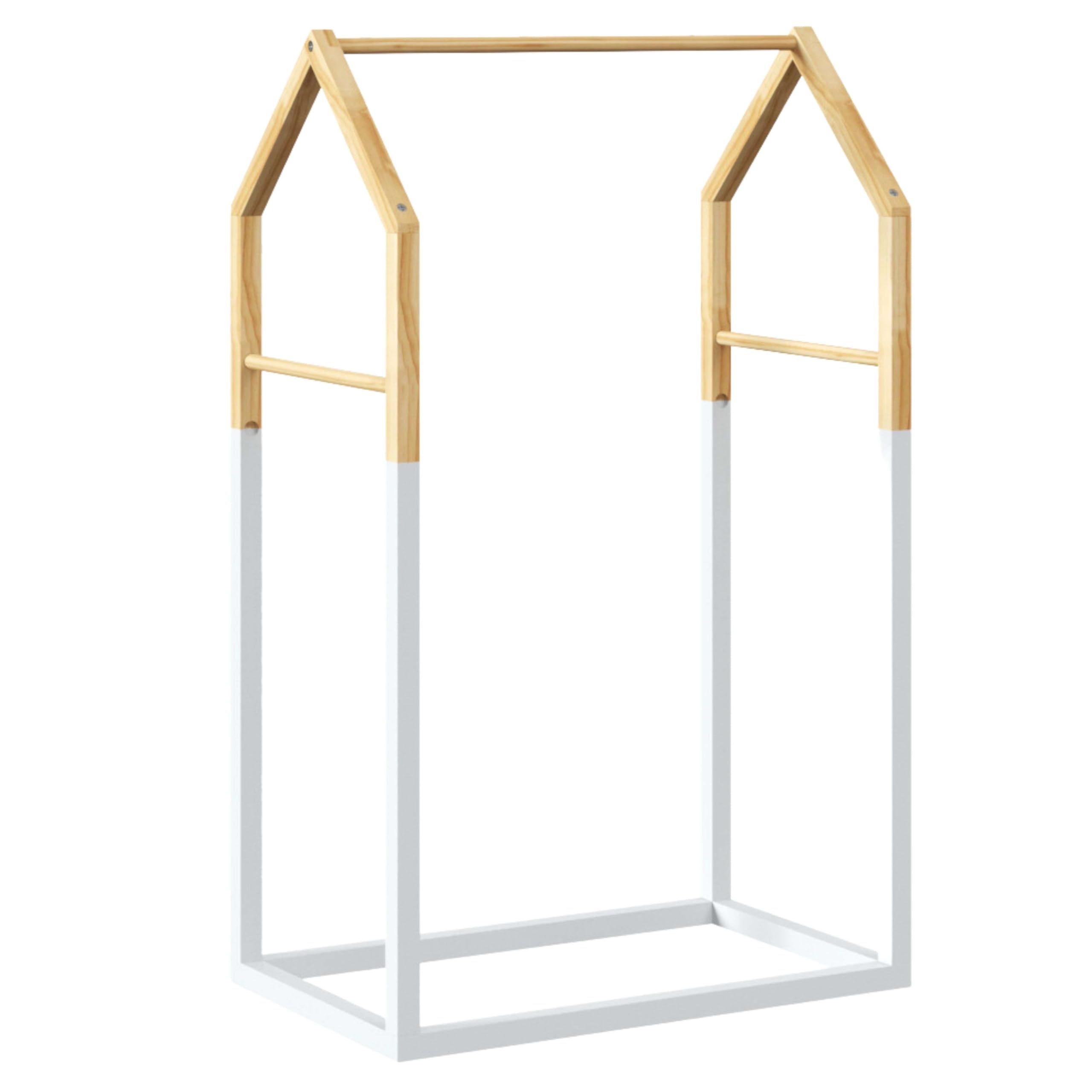 Miroytengo Perchero Infantil Burro de Ropa Forma de Casa con 3 Barras Color Blanco y Roble 60 cm