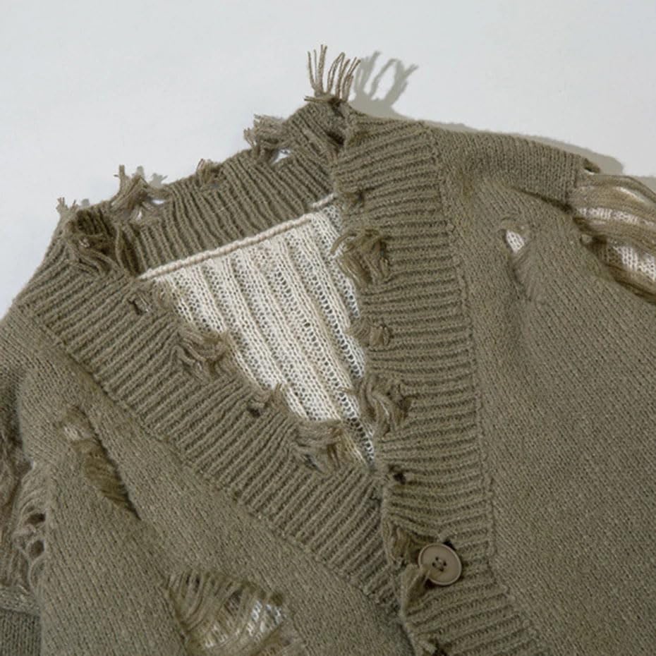 Hollow Out Ripped Sweater Distressed Knit Cardigans Men Oversized Hip Hop Knit Sweaters3