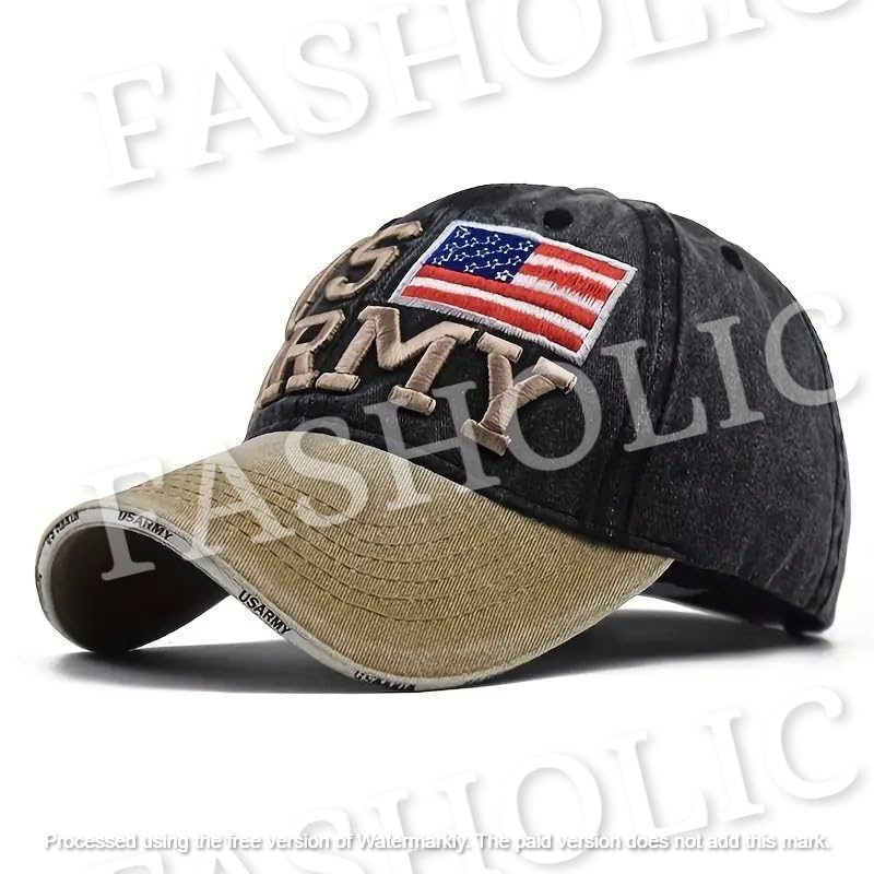 Image of Denim Us Army Flag Style Cotton Embroidered Adjustable Baseball Cap for Adult Men Women Unisex