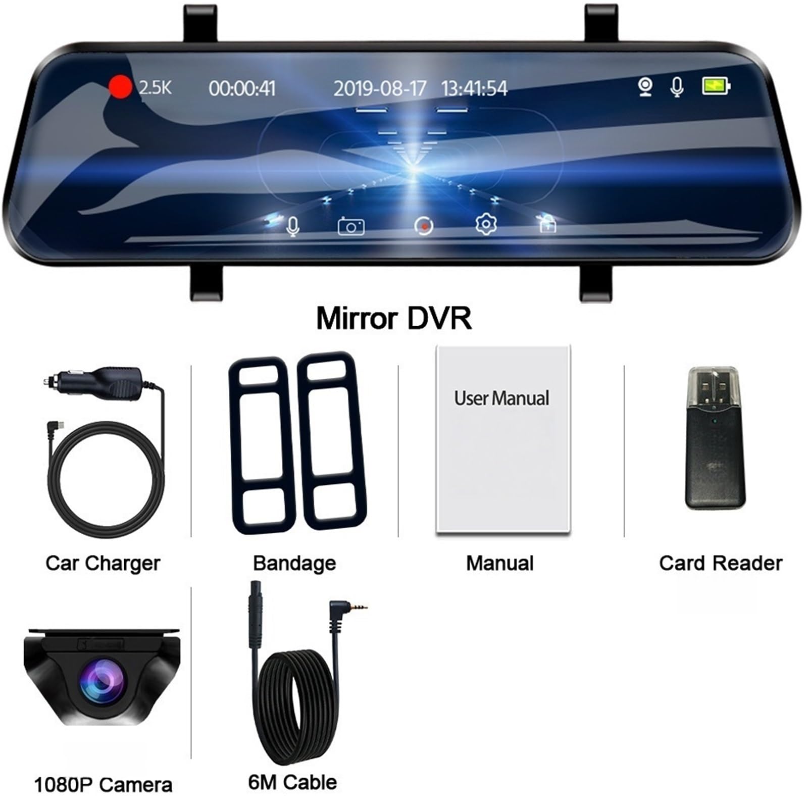 Telecamera anteriore universale per auto Videocamera con specchietto retrovisore per auto touch screen da 2,5 K. Dashcam per(A37-6M RCC,None)