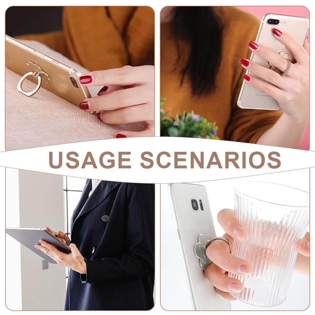 4 pezzi supporto per cellulare con supporto, anello floreale per cellulare, impugnatura per dita, ruotabile a 360°