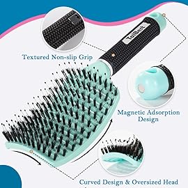 TaiBest Boar Bristle Hair Brush Set - Dry/Wet Hair Brush Detangler for Fine, Thick, Curly Hair - Curved and Vented Hair Brush for Women, Men or Kids