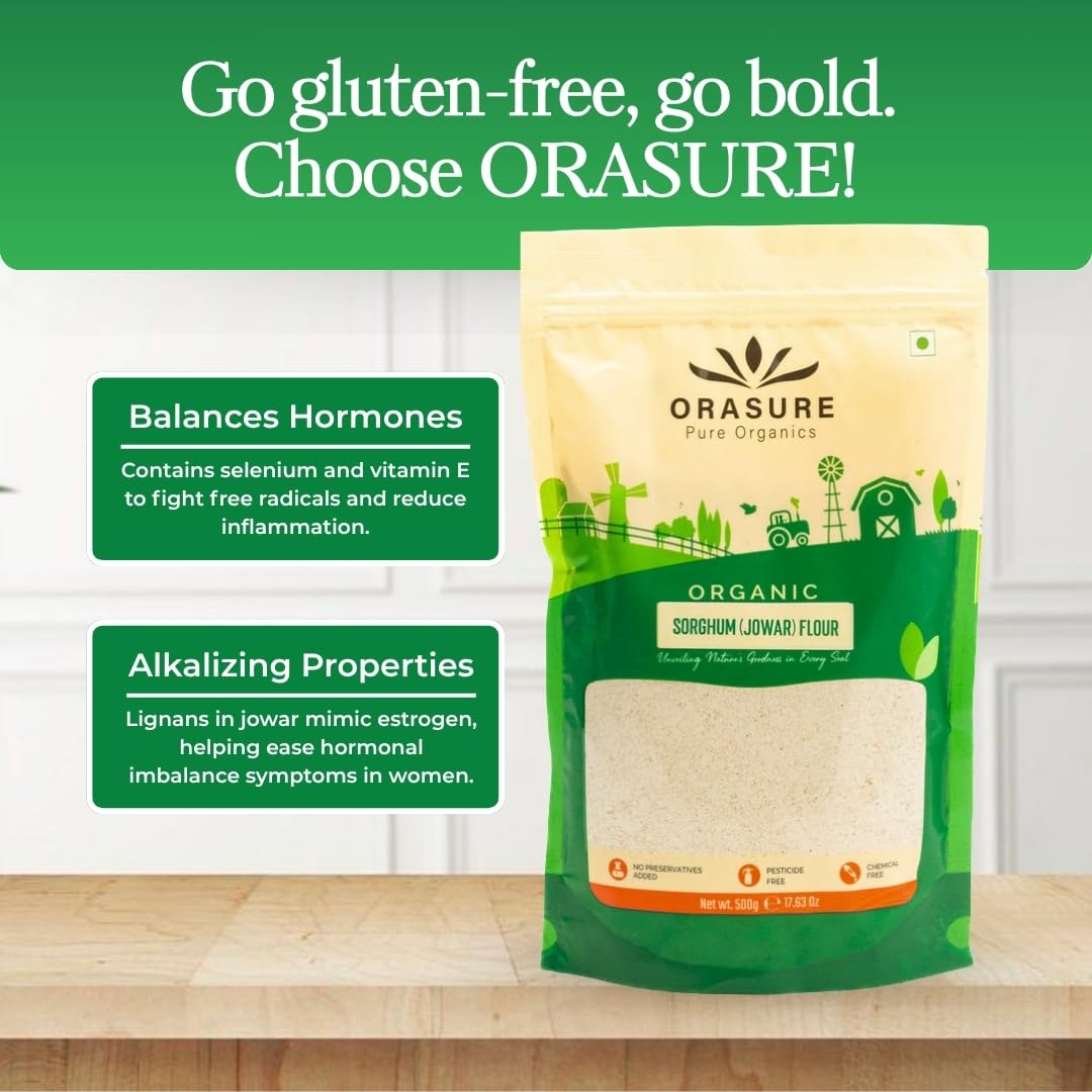 Orasure Organic Jowar Flour - 500 g (Pack Of 1) | Natural Jowar Chakki Atta | Rich with High Fibre and Nutrients | Low Carbs and Easy to Digest - Image 4 thumbnail