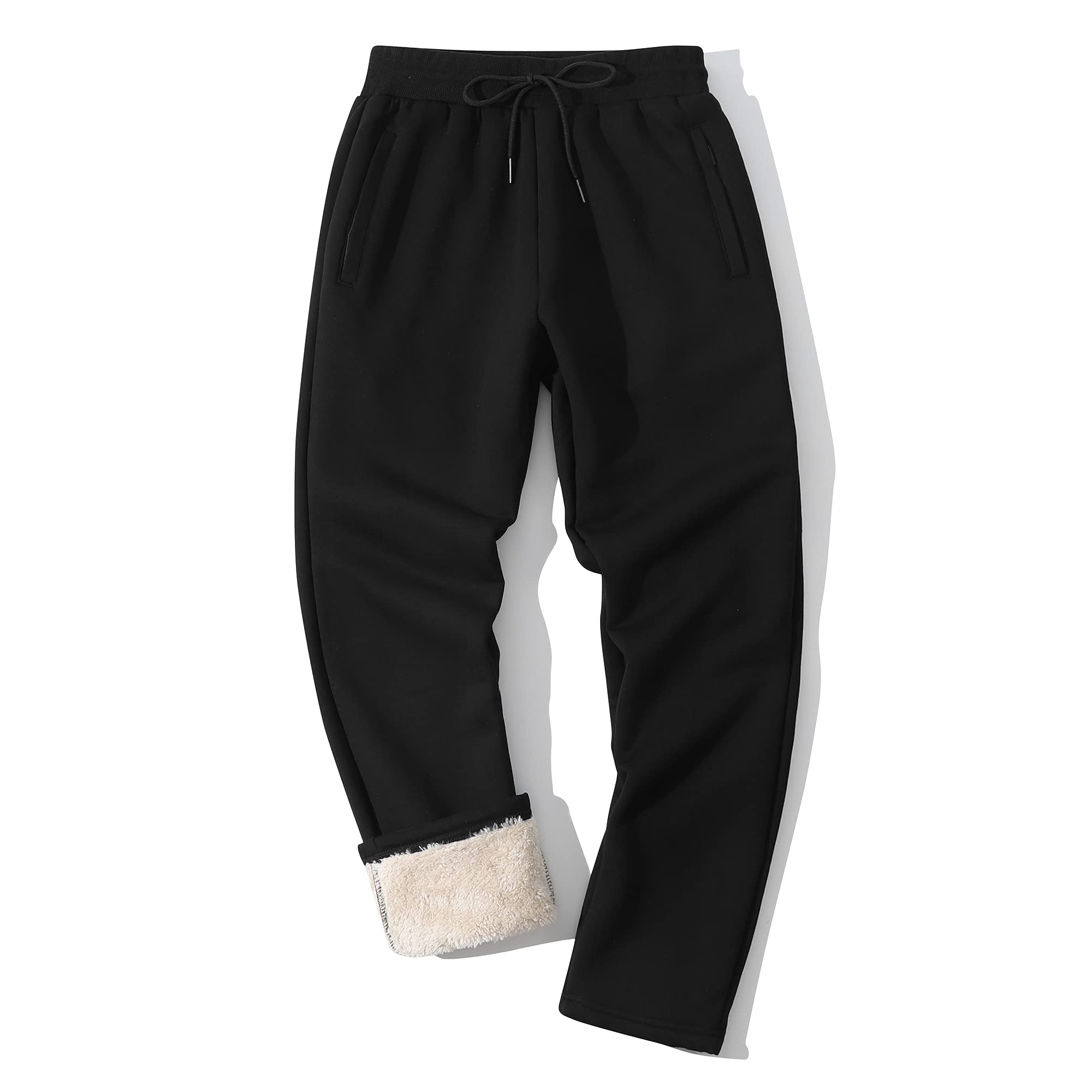 Kissnoic Men's Casual Warm Fleece Jogger Pants Sherpa Lined Sweatpants Active Track Pant (Black, Medium)