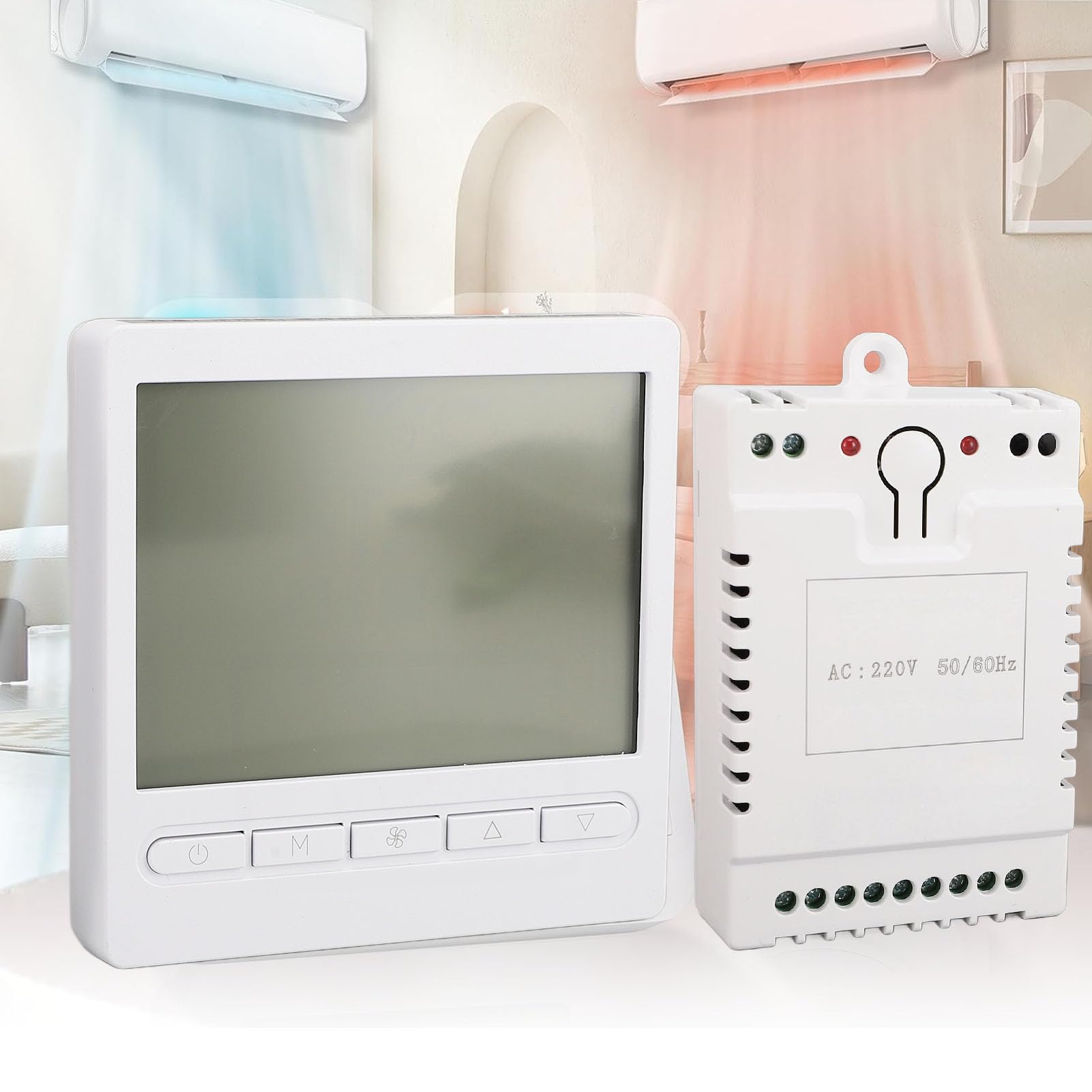 Termostato doméstico Controlador de temperatura inalámbrico RF, termostato con pantalla LCD digital para bomba de calor con ventilador de CA, Plug and Play con controlador de caja