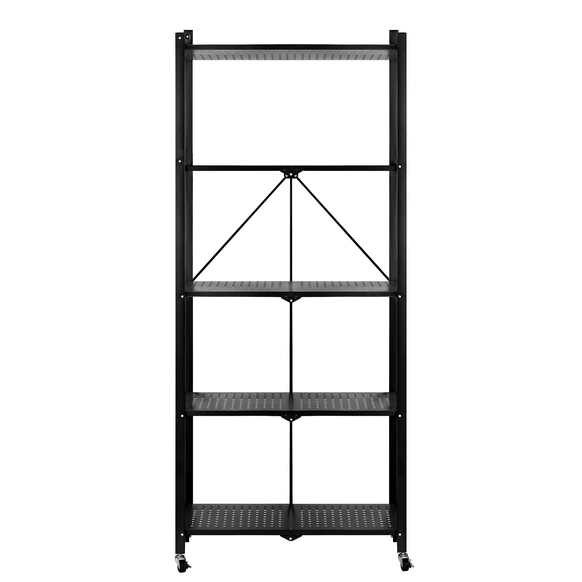 Estantería Plegable de Metal con Ruedas | Mueble Organizador con 5 estantes Resistentes y Estructura Reforzada | Diseño portátil, fácil de Montar y versátil para Cocina, Oficina, Garaje o Dormitorio