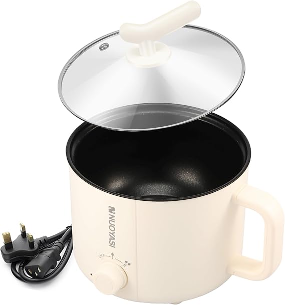Electric Hot Pot with Steamer, 1.8 L Non-Stick Mini Electric Pot, 2 Gear Rapid Noodles Cooker, Portable Mini Stock Pot with Overheat Boil Dry Protection for Noodle, Pasta, Ramen (Single Layer)