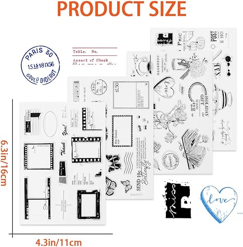 Miniatura 2 de 4 temas, 60 sellos transparentes, sello retro de goma transparente, sellos transparentes de silicona transparente para manualidades, álbumes de