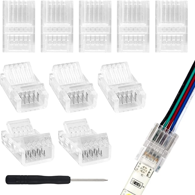 Aroidful 10Pcs 5 Pin RGBW LED Strip Lights Connectors, RGBW Solderless Strip to Wire Connector RGBW LED Strip Connectors Adapter for 10mm Wide 5Pin RGBW Strip Lights 36V 5A
