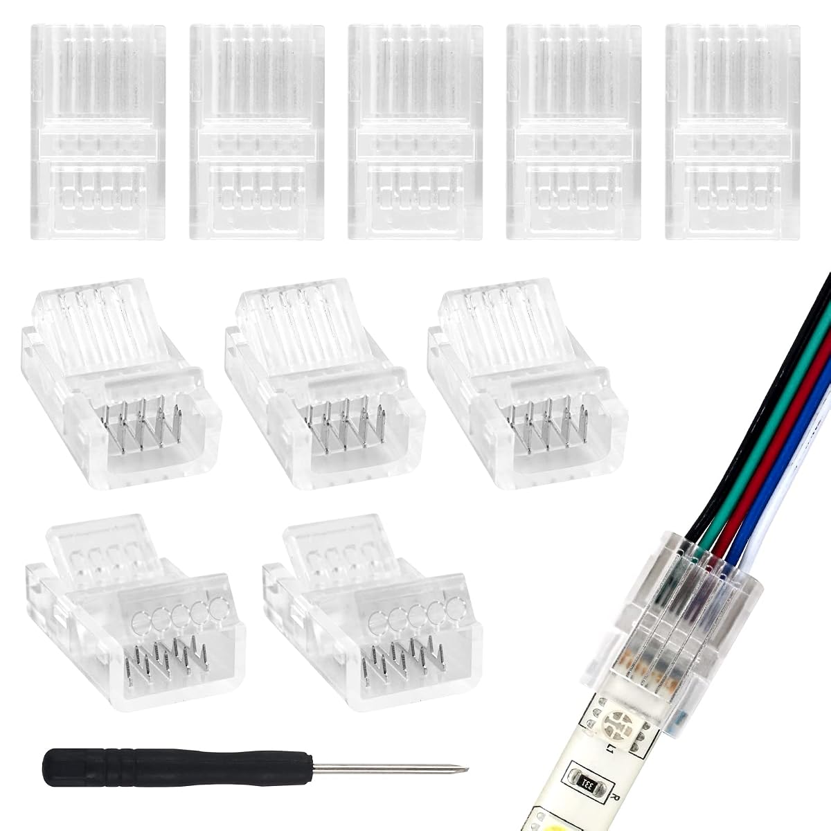 RGBZONE 10Pcs 5 Pin LED Connectors Solderless Band to Wire RGBW LED Light Band