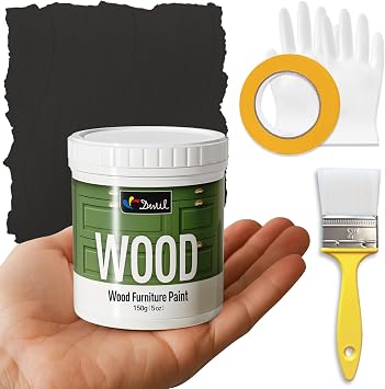 DWIL Matte Finish Furniture Paint - 5 Oz Black Paint for Wood Cabinets, Doors, Tables, and Dressers Refinishing - Water-Based, Non-Toxic & Odorless, Easy to Apply(Black)