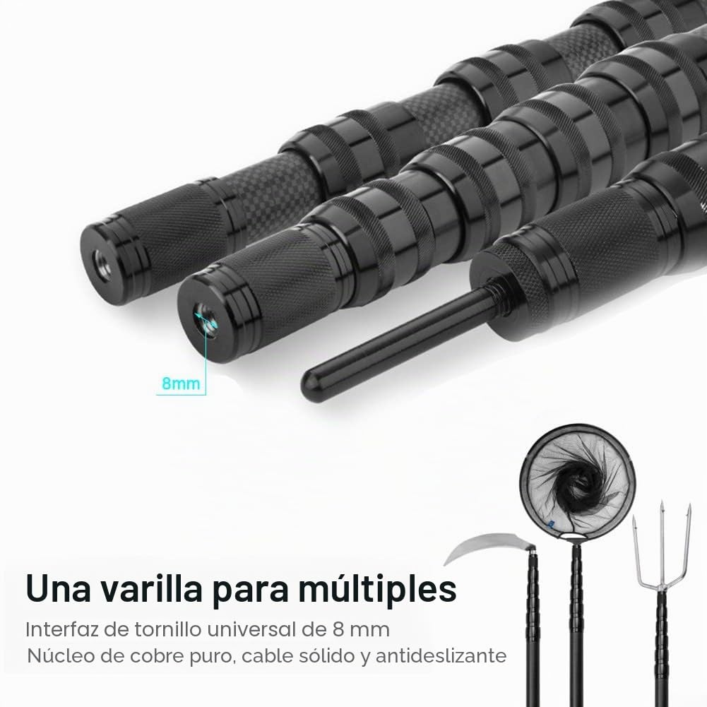 SPORTARC Red de pesca de fibra de carbono portátil de 3 m, mango largo, telescópica de fibra de carbono, caña de pescar con mango de pescado, barra plegable