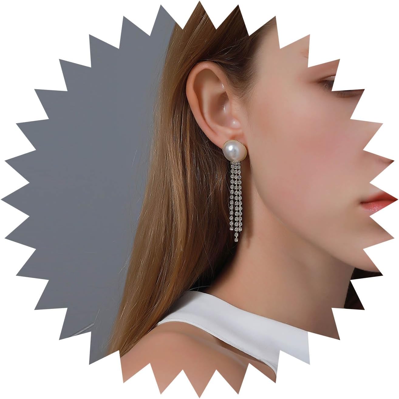 Andelaisi Boho Rhinestone Tassel Earrings Long Crystal Chain Earrings Gold Cz Chain Drop Earrings Vintage Pearl Studs Earrings Wedding Chandeliers Dangle Earrings Jewelry for Women