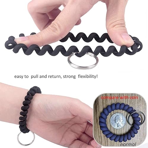 Miniatura 7 de BIHRTC Paquete de 13 llaveros de bobina de muñeca de plástico de varios colores, pulsera elástica en espiral, pulsera de llavero para gimnasio,