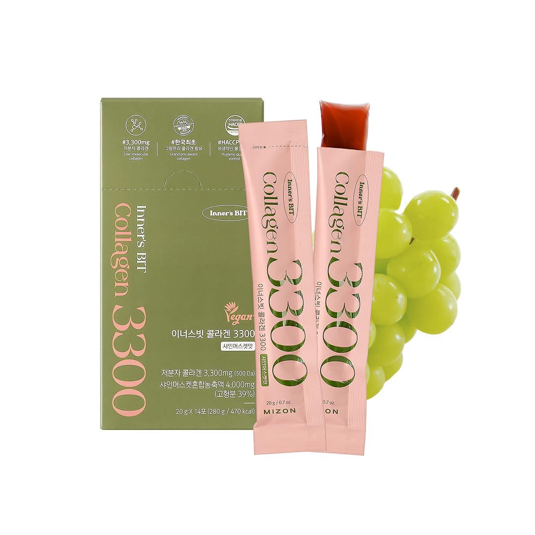MIZON INNERSBIT Collagen Jelly 3300 14 Sticks Vegan Korean Collagen Jelly Snack with Vitamin C Hyaluronic Acid Biotin