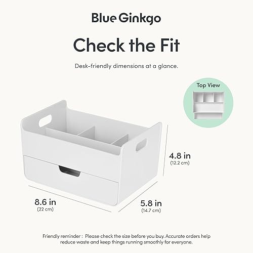 Miniatura 3 de BLUE GINKGO Organizador de escritorio portátil, compacto, 3 compartimentos, almacenamiento de medio cajón, soporte para bolígrafos, organizador de