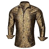 Barry.Wang Herren Paisley Bequemer Schnitt für große und große Männer Hemd Seide Business Hochzeit Freizeithemd für Männer Gold S 3XL