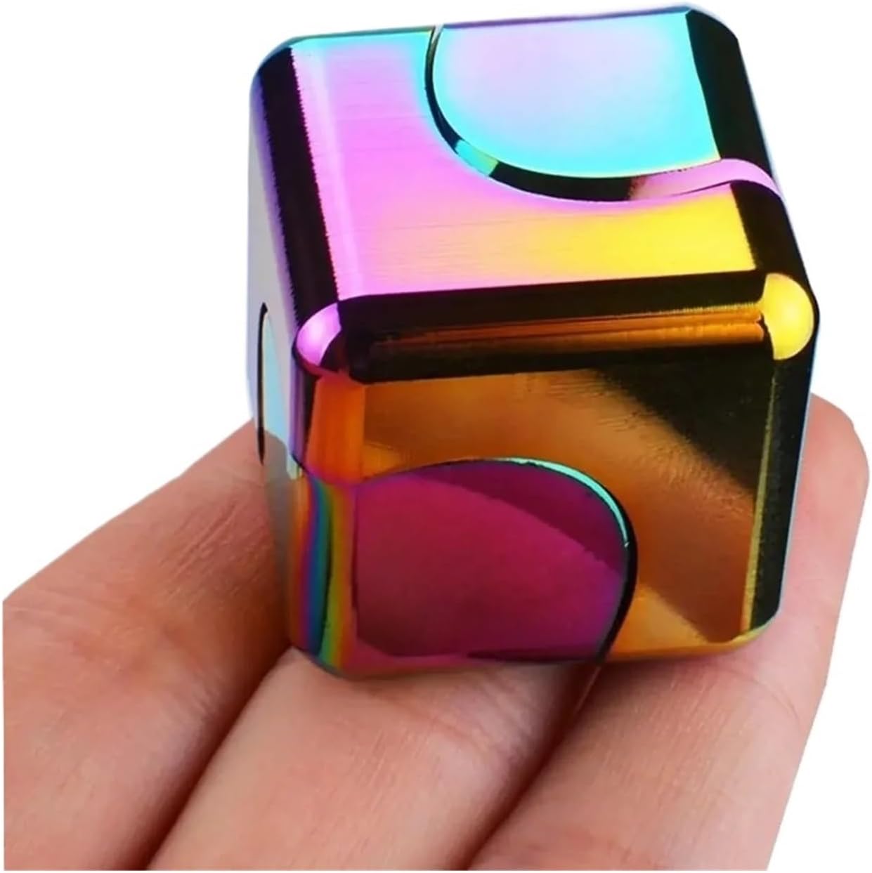 Alloy Cube Spinner Fingertip Gyroscope Stress Toys Adult Office Home Travel Portable Relief(Blue with Bag)