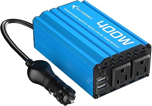 Miniatura 7 de RUTNRIXA Inversores de corriente 400 W, 12 V CC a 110 V CA, convertidor para vehículos, 2 puertos USB, adaptador de cargador de coche con una salida