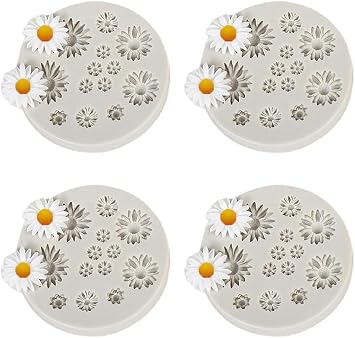 4 Pcs Cute Flower Silicone Molds Daisy Shape Fondant Candy Mould Mini Flower Chocolate Molds for Cake Decoration Cupcake Topper Fudge Polymer Clay Candy Making Supplies, Chocolate Molds