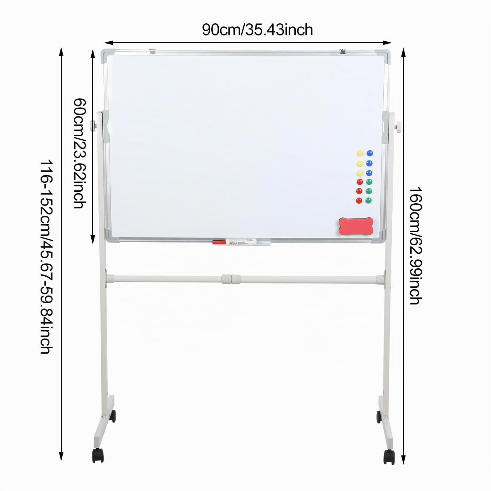 Tableau Blancs Effacable Sur Pied, 90 x 60 cm Tableaus Blanc Magnetique, support Mobile Blanche Blanche, Tableau Blancs Double face Blancs