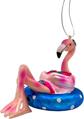 Adorno de flotador de flamenco de cristal en la piscina para árbol Navidad junto al océano decoración náutica o durante todo el año 6 pulgadas de